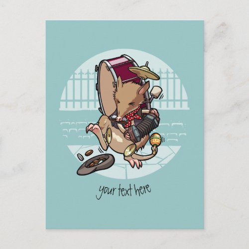 One Man Bandicoot Busking With Harmonica Cartoon Postcard