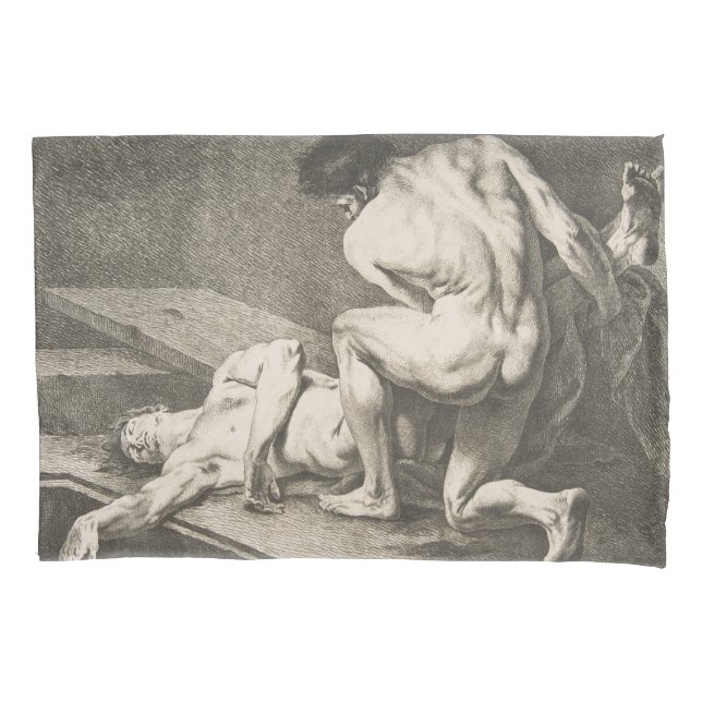 One Man Lifting the Legs of Another Man Pillow Case (Front-Left)