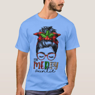 One Merry Auntie Messy Bun Women Family Christmas T-Shirt