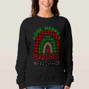 One Merry Preschool Teacher Leopard Rainbow Buffal Sweatshirt
