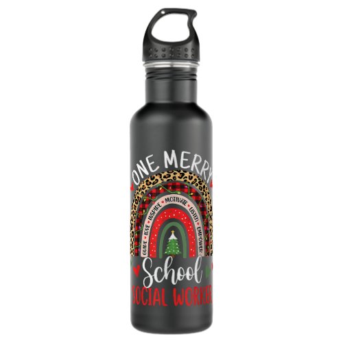 One Merry School Social Worker Rainbow Christmas S Stainless Steel Water Bottle