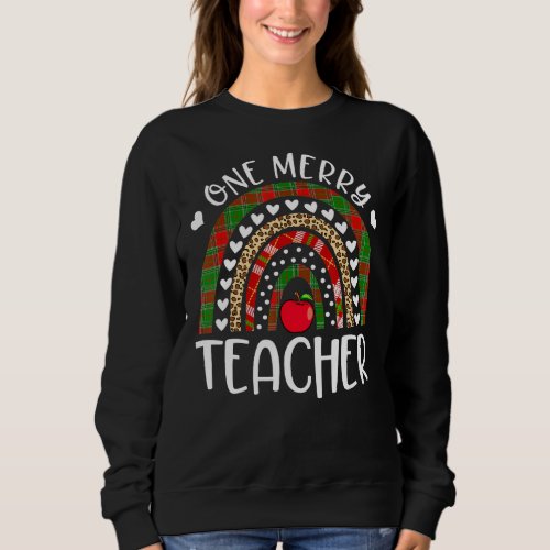 One Merry Teacher Christmas Rainbow Leopard Buffal Sweatshirt