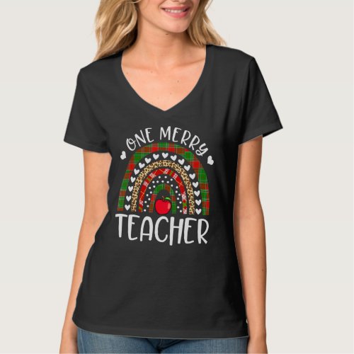 One Merry Teacher Christmas Rainbow Leopard Buffal T_Shirt