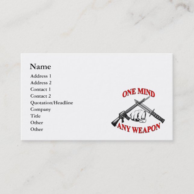 One Mind Any Weapon Business Cards (Front)