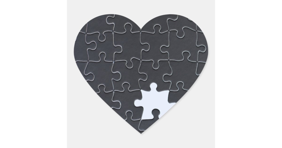 One Missing Puzzle Piece black and white Heart Sticker ...