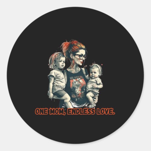 One Mom Endless Love Cool Watercolor Line Drawing Classic Round Sticker