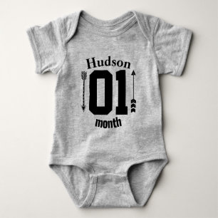 One Month Arrows Baby Boy Personalized Baby Bodysuit