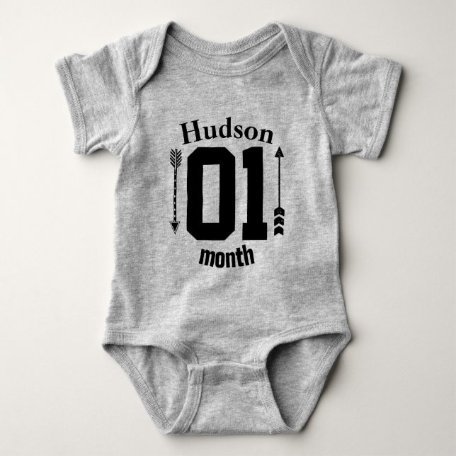 One Month Arrows Baby Boy Personalized Baby Bodysuit (Front)