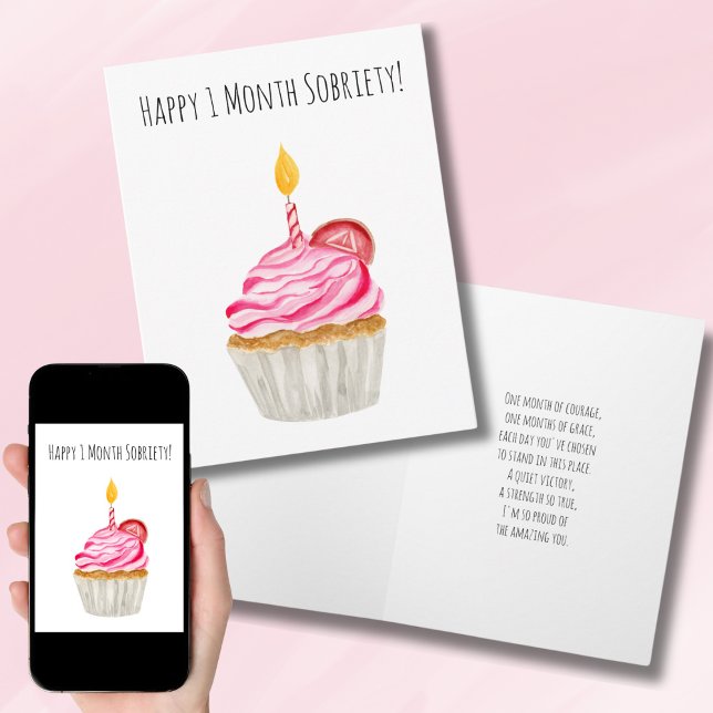 One Month Happy Sobriety Anniversary Cupcake  Card (Creator Uploaded)