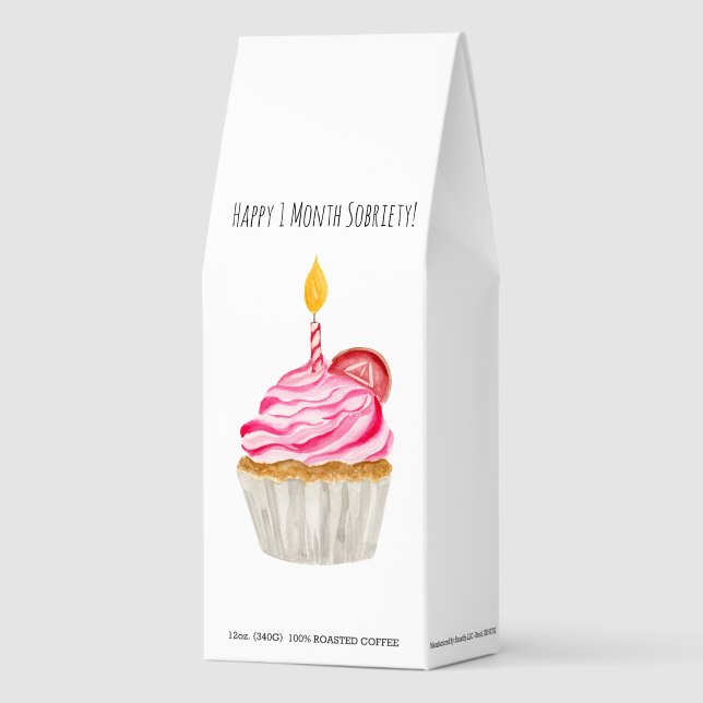One Month Happy Sobriety Anniversary Cupcake  Roasted Coffee (Front)