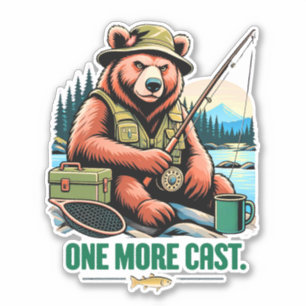 One More Cast Fishing Bear Sticker