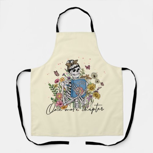 One More Chapter Floral Skeleton Apron