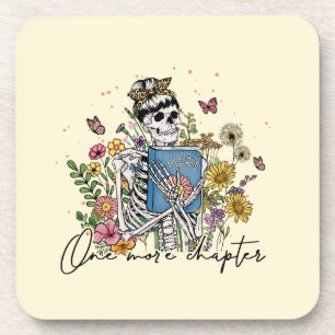 One More Chapter Floral Skeleton Beverage Coaster