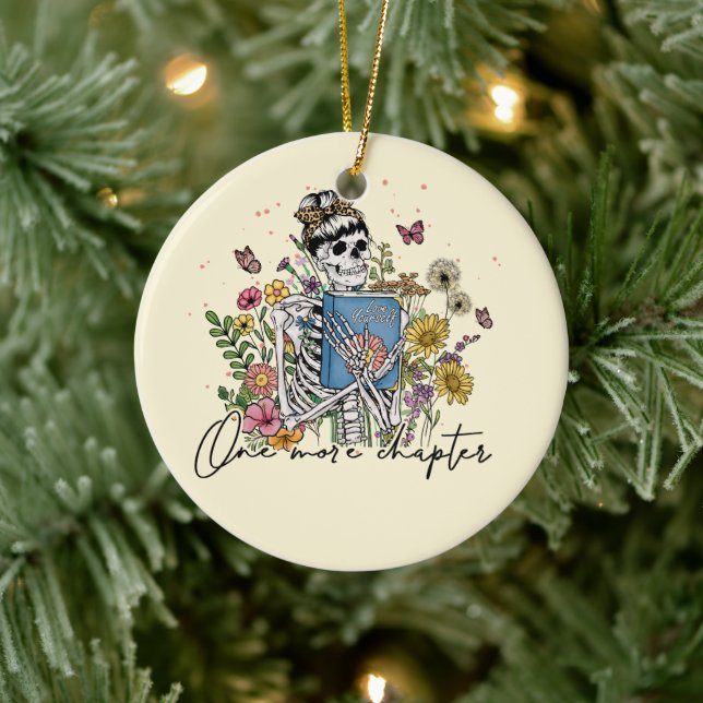 One More Chapter Floral Skeleton Ceramic Ornament (Tree)