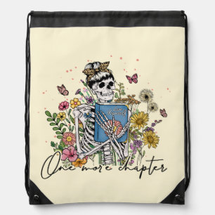 One More Chapter Floral Skeleton Drawstring Bag