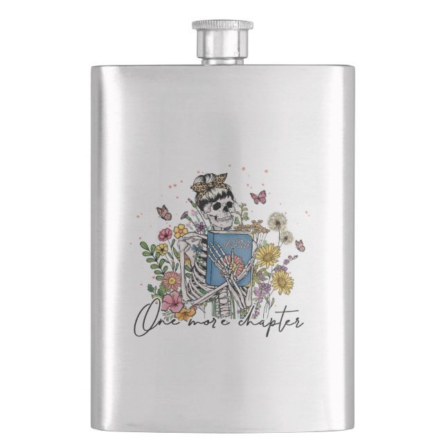One More Chapter Floral Skeleton Flask (Front)
