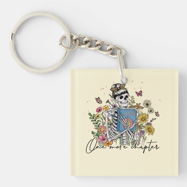 One More Chapter Floral Skeleton Keychain (Front)