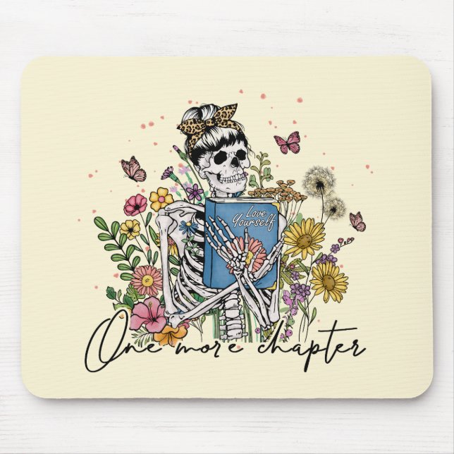 One More Chapter Floral Skeleton Mouse Pad (Front)
