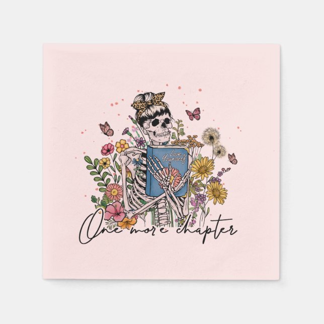One More Chapter Floral Skeleton Napkins (Front)