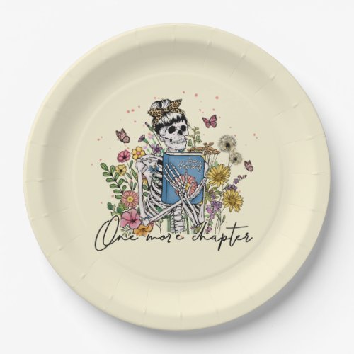 One More Chapter Floral Skeleton Paper Plates