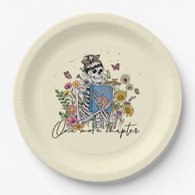 One More Chapter Floral Skeleton Paper Plates (Front)