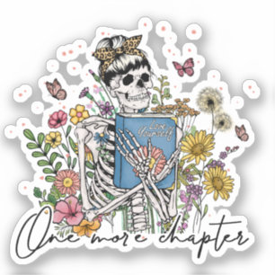 One More Chapter Floral Skeleton Sticker