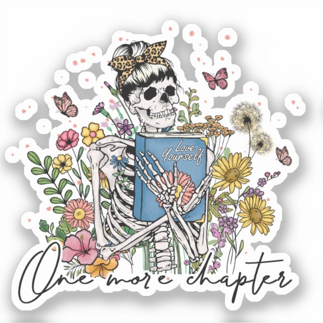 One More Chapter Floral Skeleton Sticker (Front)