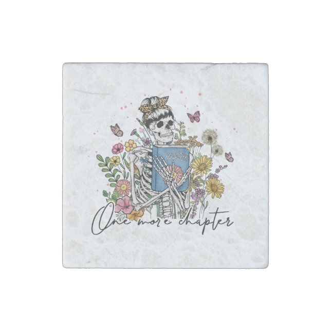 One More Chapter Floral Skeleton Stone Magnet (Front)