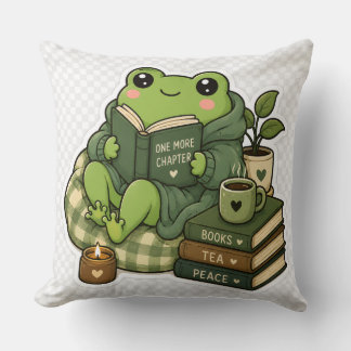 One More Chapter Frog Sticker | Cute Book Lover Fr Throw Pillow
