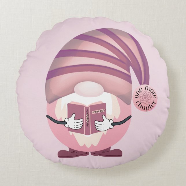 One More Chapter Gnome Round Pillow (Front)