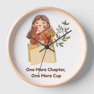 One More Chapter, One More Cup   Cozy Book Lover  Clock