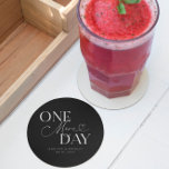 One More Day Wedding Rehearsal Black Round Paper Coaster<br><div class="desc">Minimalist wedding rehearsal dinner coaster featuring typography text that says "one more day." The background is black.</div>