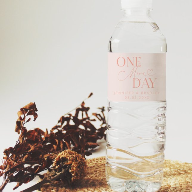 One More Day Wedding Rehearsal Blush Pink Water Bottle Label (Creator Uploaded)