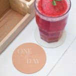 One More Day Wedding Rehearsal Peach Round Paper Coaster<br><div class="desc">Minimalist wedding rehearsal dinner coaster featuring typography text that says "one more day." The background is peach.</div>