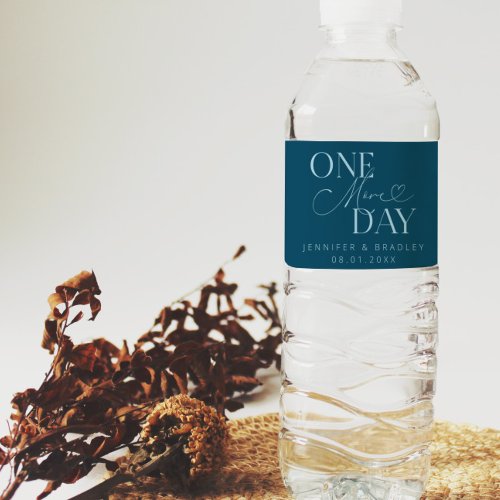 One More Day Wedding Rehearsal Teal Water Bottle Label
