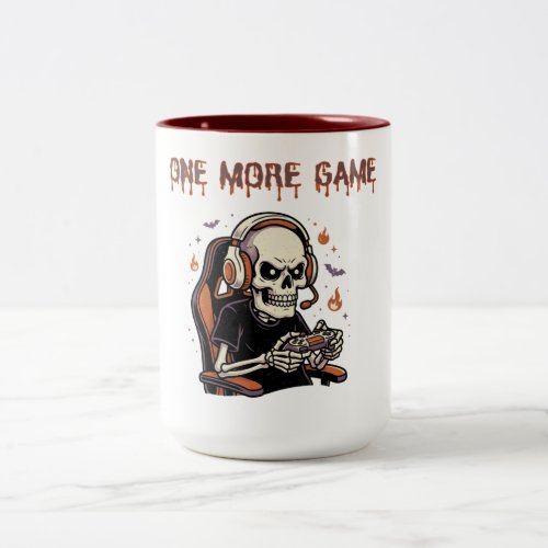 One More Game Funny Halloween Gamer Skeleton Two-Tone Coffee Mug