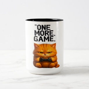 One More Game Funny Orange Cat Gamer Art Two-Tone Coffee Mug