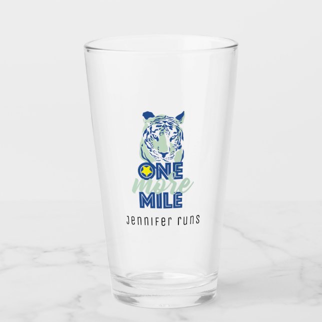 One More Mile Blue Tiger Running Motivation  Glass (Front)
