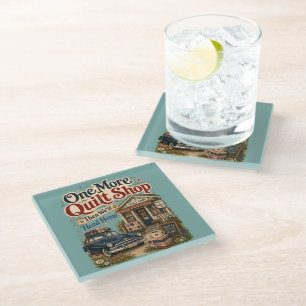 One More Quilt Shop Vintage Cottage Scene Glass Coaster