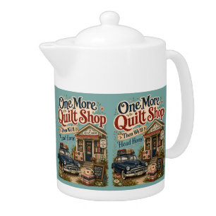 One More Quilt Shop Vintage Cottage Scene Teapot