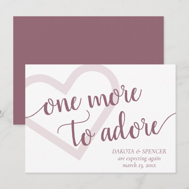 One More to Adore | Dusty Mauve Pink Pregnancy Announcement (Front/Back)
