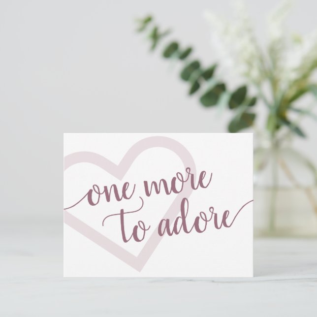 One More to Adore | Dusty Mauve Pink Pregnancy Announcement Postcard (Standing Front)