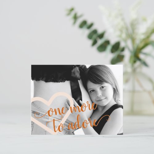 One More to Adore  Fall Orange Pregnancy Photo Announcement Postcard