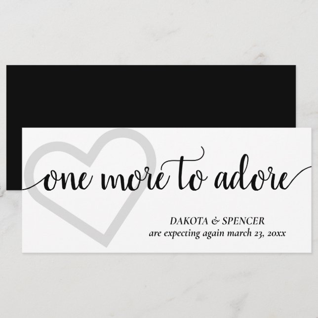 One More to Adore | Simple Black Heart Pregnancy Announcement (Front/Back)