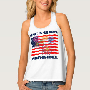 One Nation Indivisible American Flag & Fireworks Tank Top