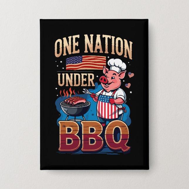 One Nation Under BBQ – Vintage Chef Grillmaster Button (Front)