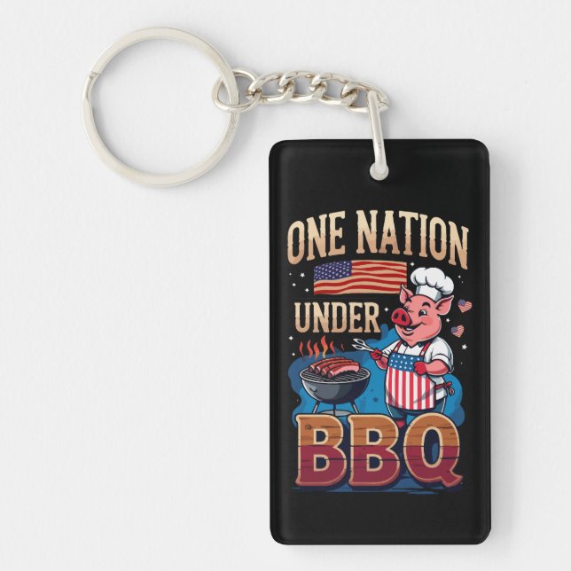 One Nation Under BBQ – Vintage Chef Grillmaster Keychain (Front)