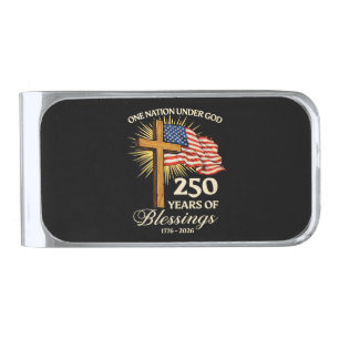 One Nation Under God 250 Years of Blessings Silver Finish Money Clip