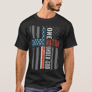One Nation Under God American Flag Jesus Cross Fai T-Shirt