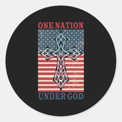 ONE NATION UNDER GOD Christian Cross American Flag Classic Round Sticker